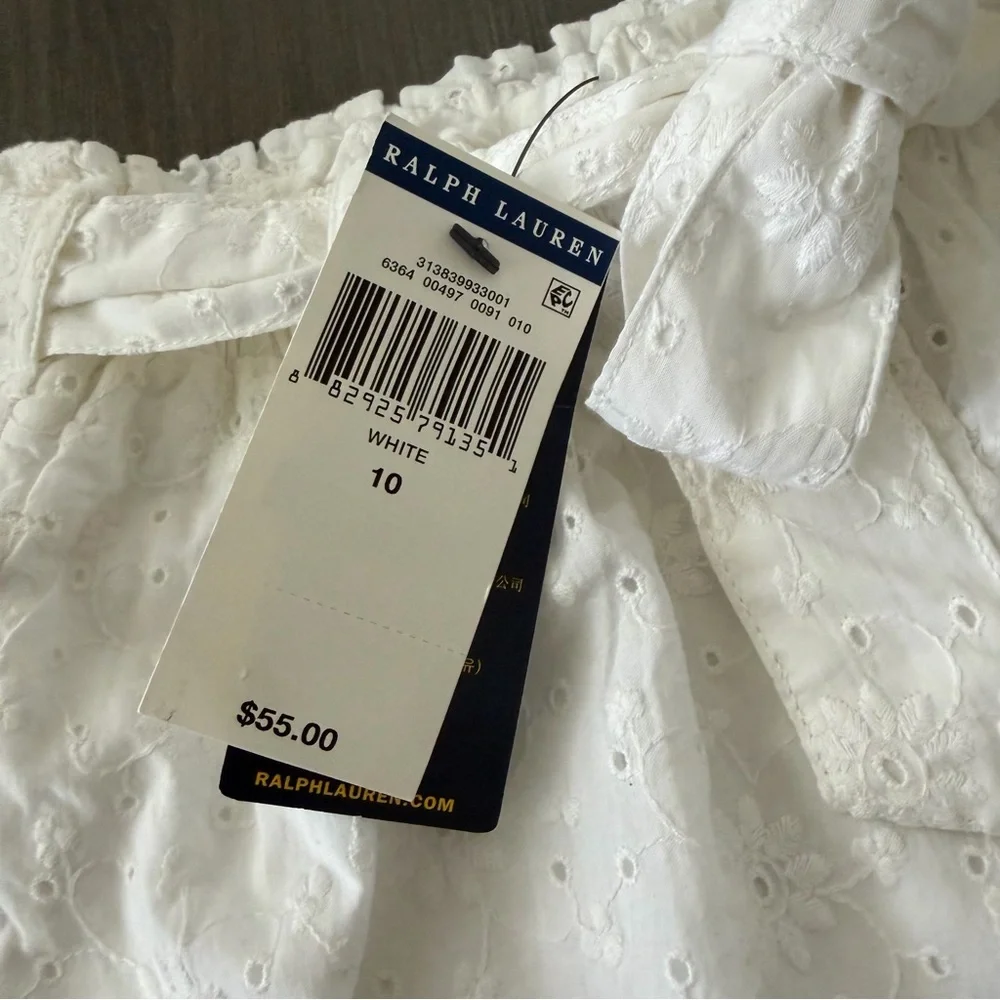 Polo Ralph Lauren girls white floral eyelet dress shorts size 10 NWT $55